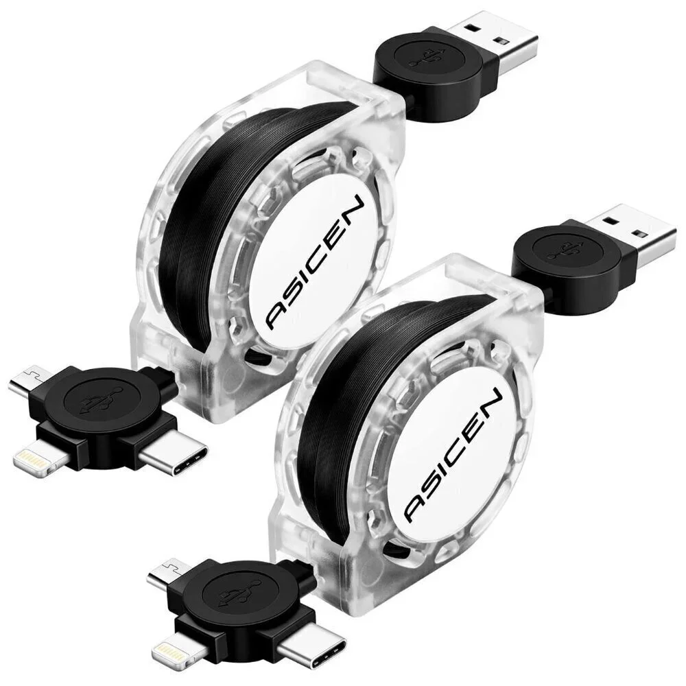2pk 3.3ft Retractable Multi Fast Charging Cord, 3 in 1 Multi Charger Cable